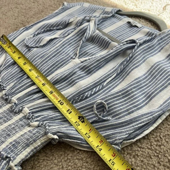 Rails Dress Womens S Blue Striped Ashlyn Midi Linen Blend Smocked Ruffle Pockets - Picture 5 of 10